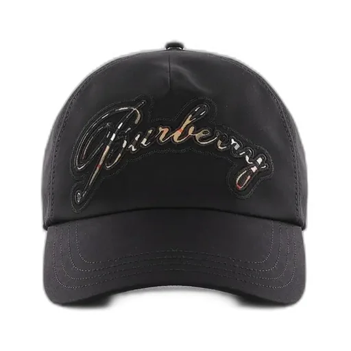 Burberry Check Cursive Logo Gabardine Baseball Cap