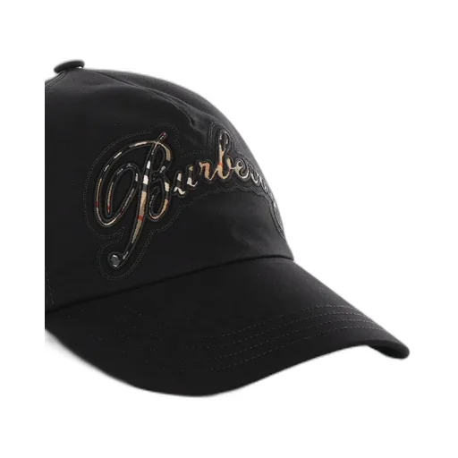 Burberry Check Cursive Logo Gabardine Baseball Cap