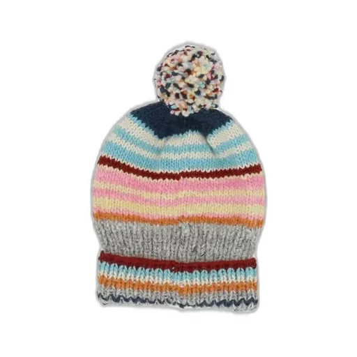 Chamula Striped Pom-Pom Beanie Hat