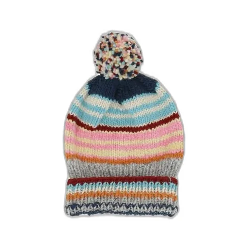 Chamula Striped Pom-Pom Beanie Hat