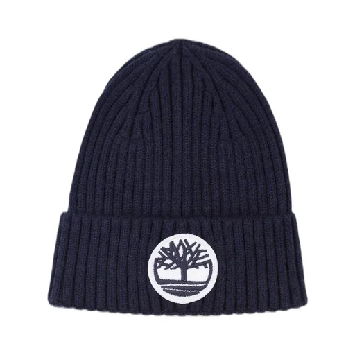 Timberland Kids Logo Patch Turn-Up Brim Ribbed Beanie