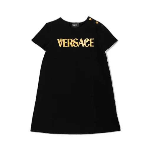 Versace Kids Logo Printed Buttoned Dress