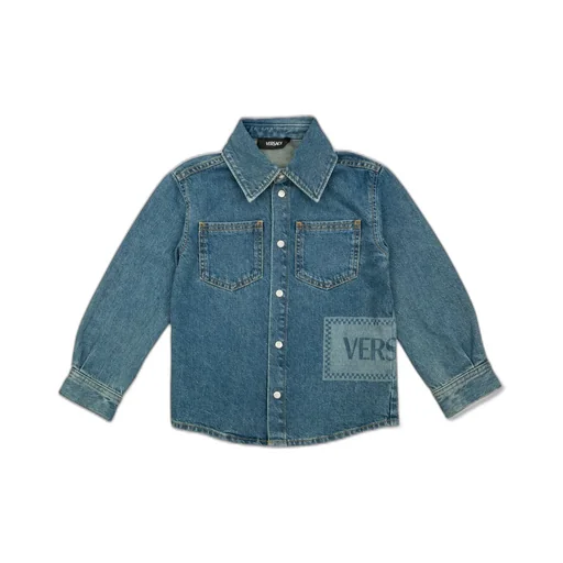 Versace Kids 90S Vintage Logo Denim Kids Shirt