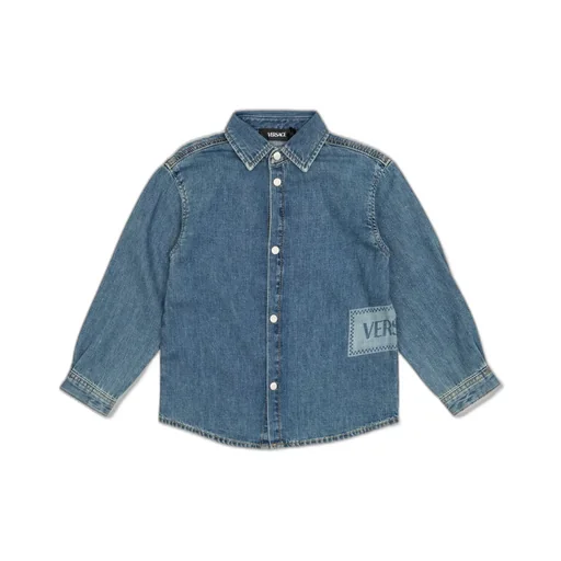 Versace Kids 90S Vintage Logo Denim Kids Shirt