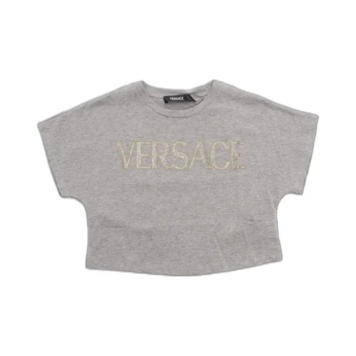 Versace Kids Glitter Versace Logo Kids Crop T-Shirt