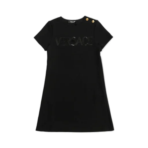 Versace Kids Logo Embellished Crewneck Dress