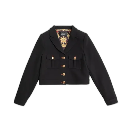 Versace Kids Logo-Engraved Flap Pocket Jacket