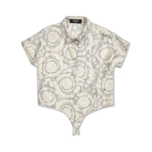 Versace Kids Barocco-Printed Buttoned Cropped Shirt