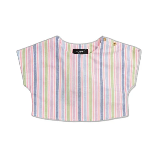 Versace Kids Striped Crewneck Cropped Top