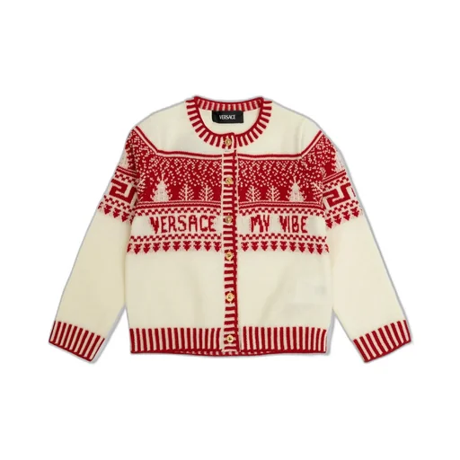 Versace Kids Fair Isle-Jacquard Crewneck Cardigan