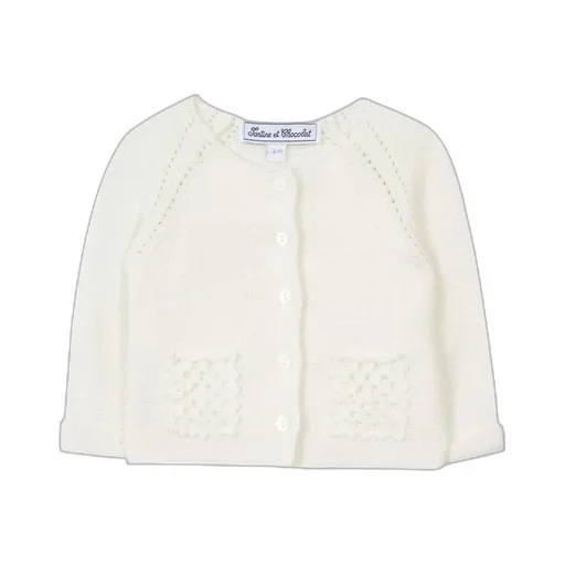 Tartine Et Chocolat Crochet Pocket Buttoned Cardigan