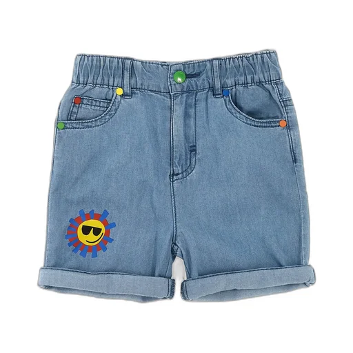 Stella Mccartney Kids Sunshine Face Printed Denim Shorts