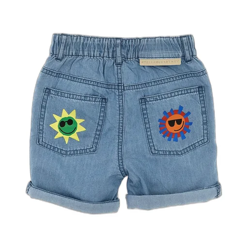Stella Mccartney Kids Sunshine Face Printed Denim Shorts