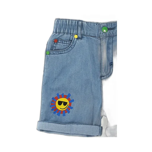Stella Mccartney Kids Sunshine Face Printed Denim Shorts