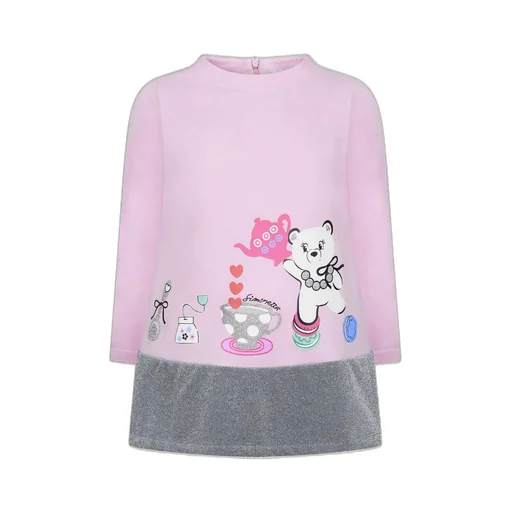 Simonetta Bear Printed Glitter Sweatshirt Dress