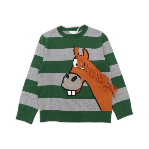 Stella Mccartney Kids Horse Jacquard Striped Fringed Jumper