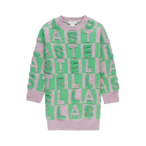 Stella Mccartney Kids Logo Jacquard Crewneck Knitted Dress