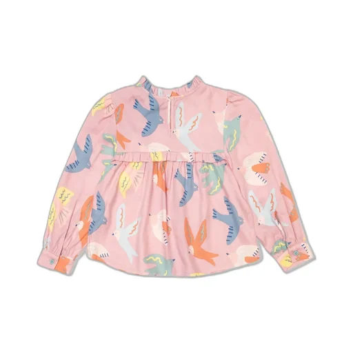 Stella Mccartney Kids Ruffled Bird-Printed Crewneck Blouse