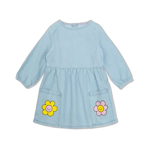Stella Mccartney Kids Floral Printed Crewneck Denim Dress