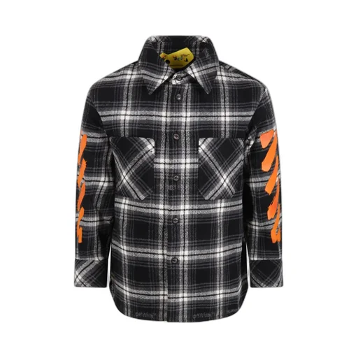 Off-White Kids Check Patterned Long-Sleeved Shirt