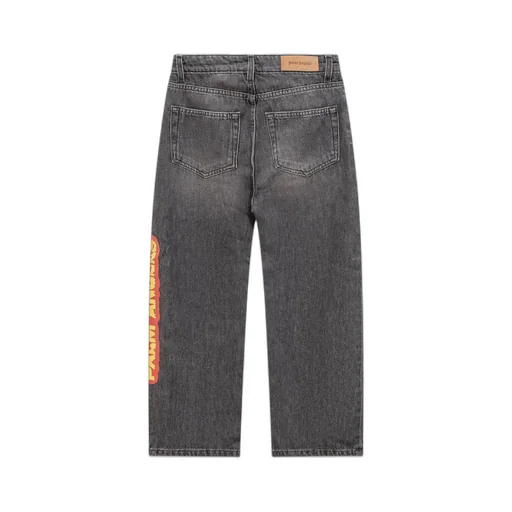 Palm Angels Kids Logo-Patch Straight Leg Jeans