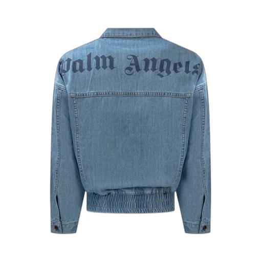 Palm Angels Kids Logo Printed Zipped Denim Jacket