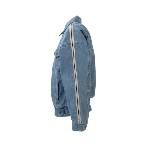 Palm Angels Kids Logo Printed Zipped Denim Jacket