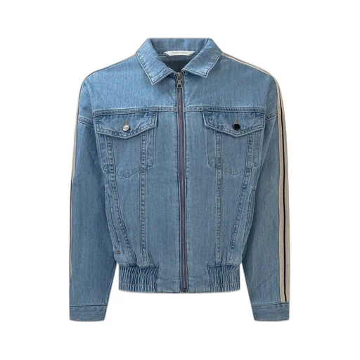 Palm Angels Kids Logo Printed Zipped Denim Jacket
