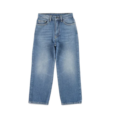 Palm Angels Kids Curved Logo Wash Denim Pants