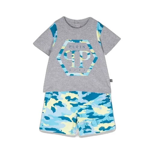 Philipp Plein Junior Camouflage Tee And Shorts Set