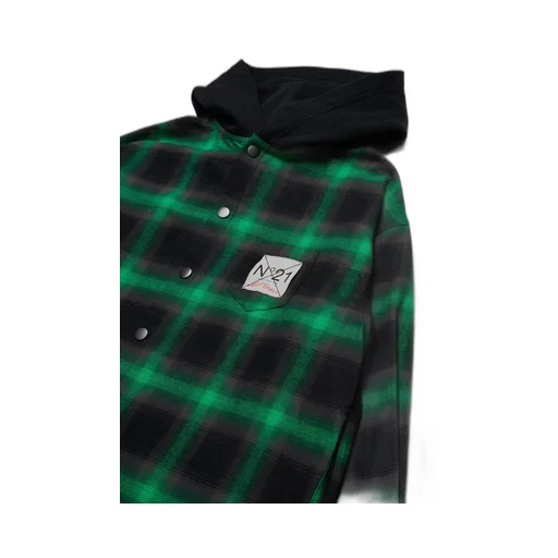 N°21 Kids Logo Patch Checked Hooded Shirt