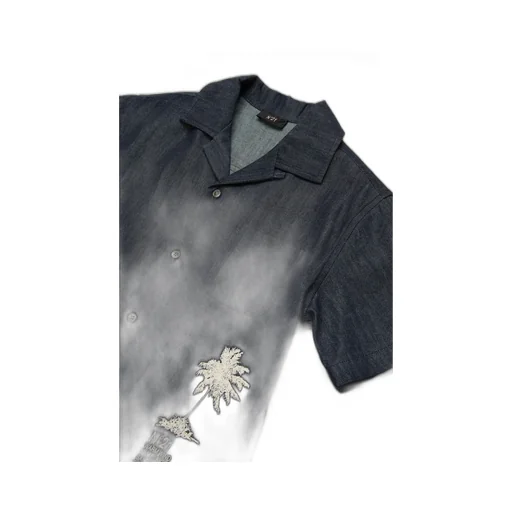 N°21 Kids Short-Sleeved Denim Bowling Shirt