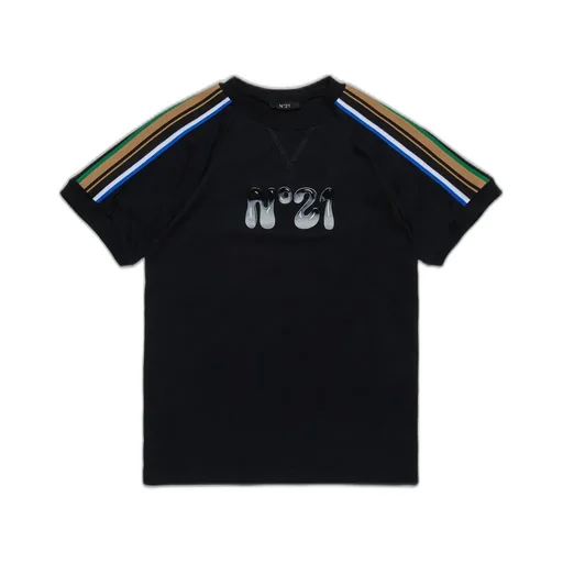 N°21 Kids Logo-Patch Stripe-Detailed T-Shirt