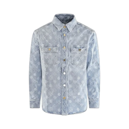 Casablanca Logo Jacquard Curved Hem Denim Shirt