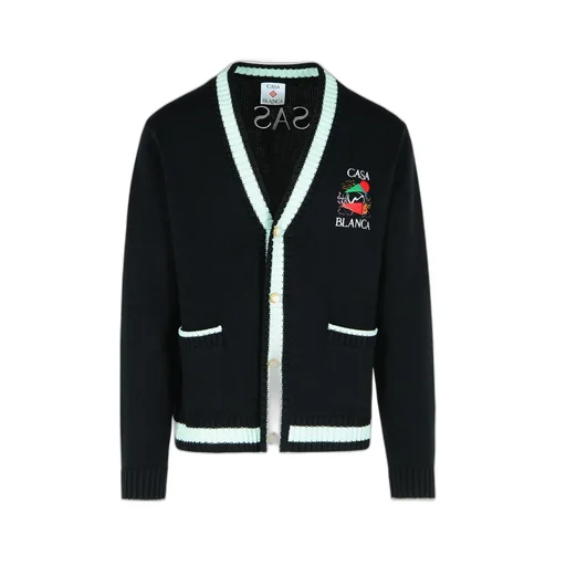 Casablanca Pattern Intarsia-Knit V-Neck Cardigan