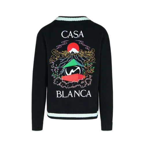 Casablanca Pattern Intarsia-Knit V-Neck Cardigan