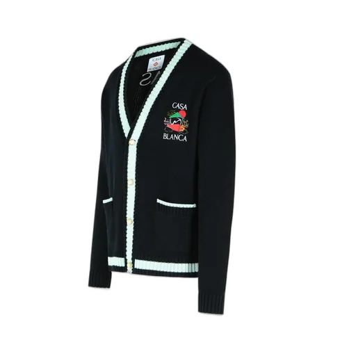 Casablanca Pattern Intarsia-Knit V-Neck Cardigan