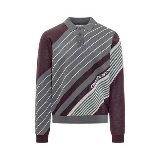 Casablanca Diagonal-Stripe Knitted Polo Shirt