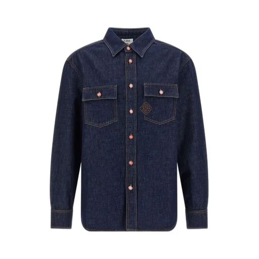 Casablanca Logo Embroidered Denim Short Sleeved Shirt
