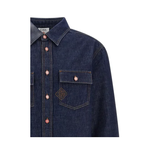 Casablanca Logo Embroidered Denim Short Sleeved Shirt