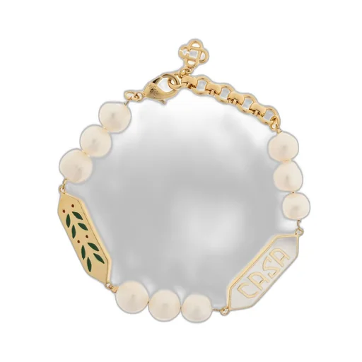 Casablanca Logo Plaque Pearl Bracelet
