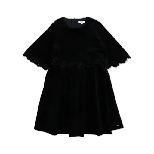 Chloé Kids Embroidered Scalloped Gathered Dress