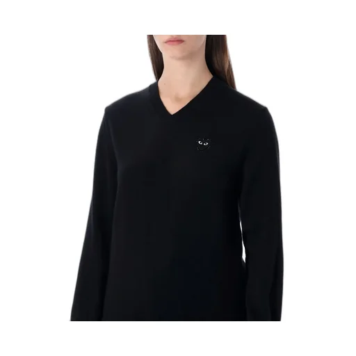Comme Des GarÇOns Play Logo Detailed V-Neck Sweater