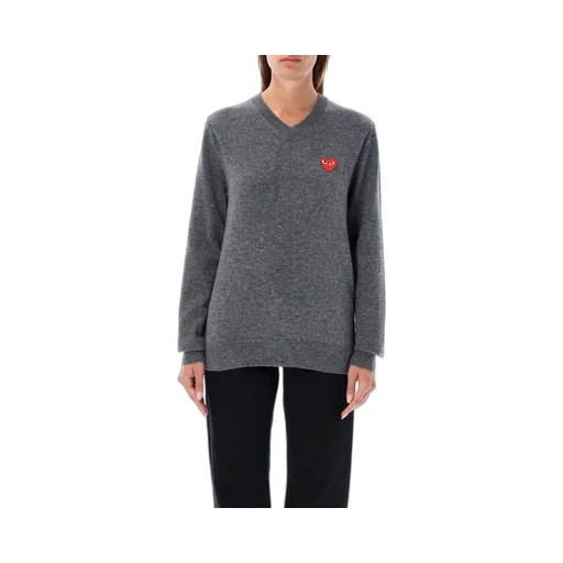 Comme Des GarÇOns Play Heart Embroidered V-Neck Jumper