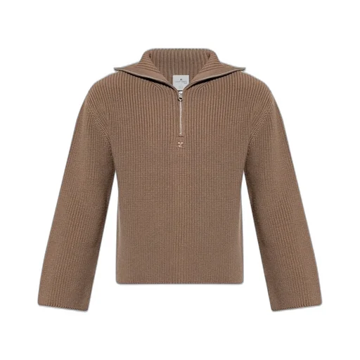 CourrÈGes Logo Embroidered Half-Zipped Jumper