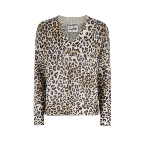 Mc2 Saint Barth Elara Leopard Printed V-Neck Jumper