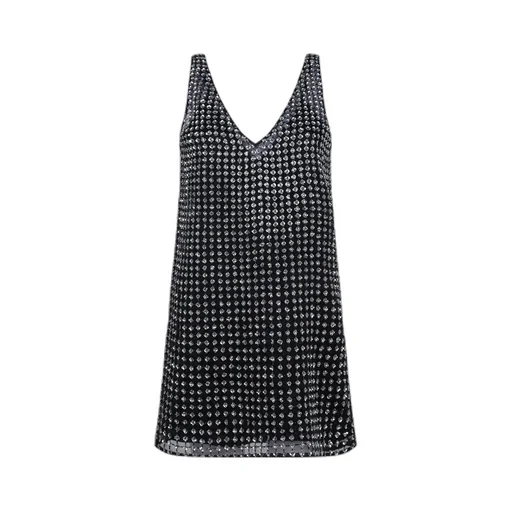 Max Mara Pianoforte All-Over Embellished V-Neck Dress