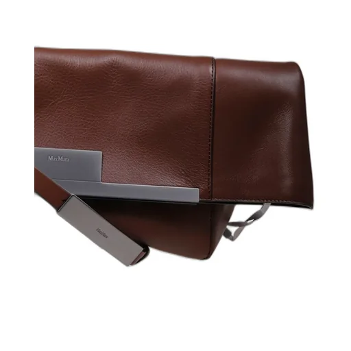 Max Mara Logo Engraved Foldover Top Clutch Bag