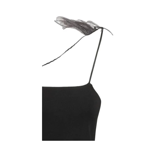 Jil Sander Feather-Trim Square Neck Slip Dress