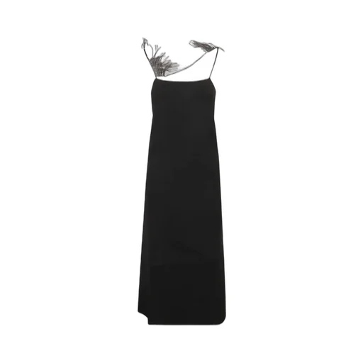 Jil Sander Feather-Trim Square Neck Slip Dress